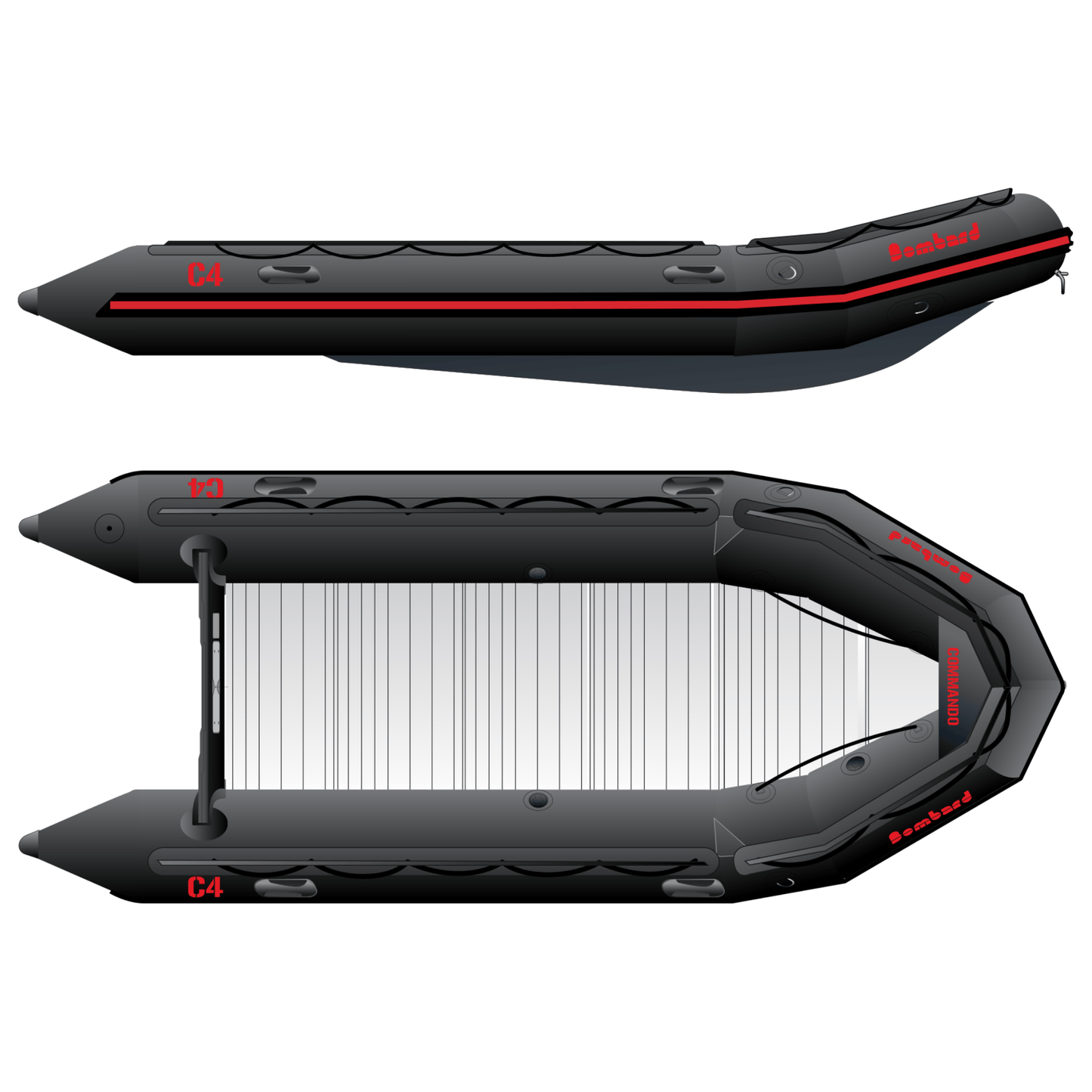 Bombard Commando C4 - rubberboot met aluminium vlonderdelen deelbare houten kiel